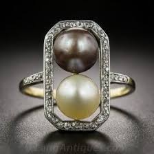 Antique Black And White Pearl Ring Antique Black And White Pearl And Diamond Ring Pearl And Diamond Ring Geometric Jewelry Precious Gemstone Rings