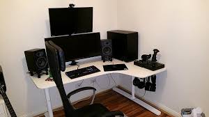 White Ikea Bekant Corner Desk In A Gaming Room With White Wall Minimalist Desk Design Ideas