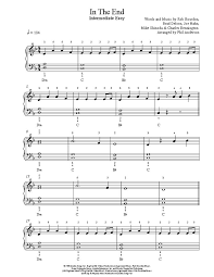 In The End By Linkin Park Piano Sheet Music Intermediate Level Piano Sheet Music Sheet Music Linkin Park