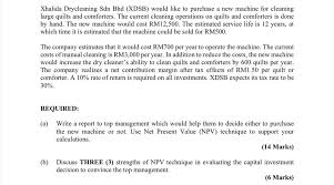 Has been fully committed on development of cleaning and automation solutions to over 100 companies worldwide. Solved Xhalida Drycleaning Sdn Bhd Xdsb Would Like To P Chegg Com