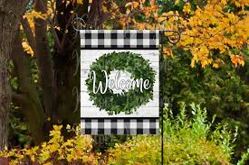 Welcome Boxwood Wreath Garden Flag Sublimation Design Template Etsy Garden Flags Small Garden Flags Boxwood Wreath