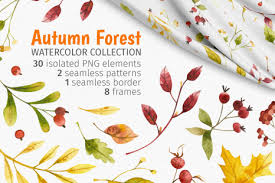 This is a free autumn border image with a frame design of autumn leaves. Watercolor Woodland Fall Clipart Patterns Posters In Illustrations On Yellow Images Creative Store