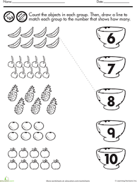 Count And Match The Fruit Worksheet Education Com Preschool Math Worksheets Kindergarten Worksheets Kindergarten Math Worksheets