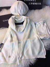 Chanel Hat Scarf Gloves In One Set White Chanel Hat Scarf Hat Scarf