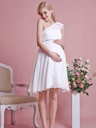 ♥ perfekt für das ganze jahr ♥ leicht. One Shoulder Umstandsmode Brautkleid Schwanger Empire Kurz Chiffon Perlen Gurtel