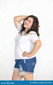 Portrait Half Body Shot of Asian Young Happy Cute Friendly Overweight Fat  Teen Long Black Hair Female Wears White Shirt and Short Stock Image - Image  of happy, background: 218390669