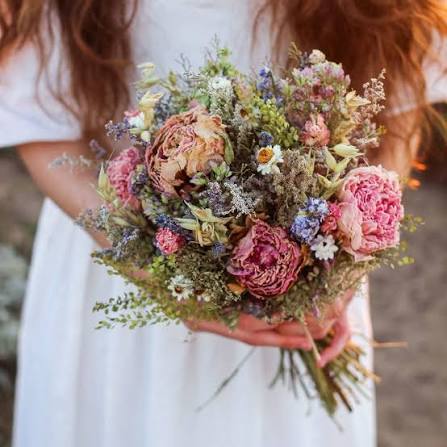 Dried Flower Bouquet – Peony, Blue & Pink Larkspur, Lavender & Avena O