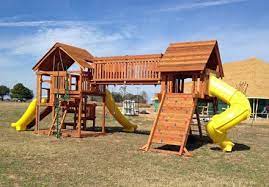 Maybe you would like to learn more about one of these? Offering Custom Redwood And Cedar Playsets And Swing Sets Custom Playset Fort Design In Houston Columbus Backyard Playground Playset Outdoor Backyard Playset