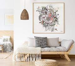 Large Boho Wall Art Print Original Flowers Artwork Bohemian Etsy Bohemian Wall Art Boho Wall Art Home Decor