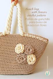 Crochet Pattern For Beach Bag With Flowers Chart With Symbols Photo Tutorial And Row By Row Instructions Pa Crochet Bag Pattern Crochet Bag Crochet Handbags