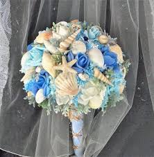 Blue Beach Wedding Bridal Flower Bouquet Boho Bridal Beach Beach Wedding Flowers Seashell Wedding Seashell Wedding Bouquet