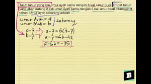 We did not find results for: Soal Logika Tentang Umur Jika Diketahui Perbedaan Umur Ayah Dengan Umur Budi Youtube