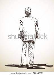 I had a request about how to draw a figure standing on tiptoe. Sketch Of Standing Man In Suit From Back Hand Drawn Illustration Standing Man Old Man Walking Guy Drawing