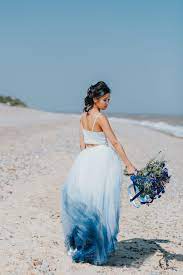 Boho Beach Wedding With Ombre Dress And Blue Wedding Cake Beach Wedding Dress Boho Blue Beach Wedding Ombre Wedding Dress