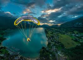 Sunset photos are a classic type of photography that every landscape photographer should have safety first: Wallpaper Landscape Sunset City Lake Nature Reflection Sky Field Clouds Flying France Paragliding Mountain Parachute Screenshot Computer Wallpaper Atmosphere Of Earth Aerial Photography Extreme Sport Parachuting Windsports Air