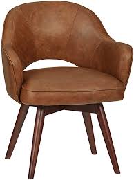 Amazon Com Amazon Brand Rivet Mid Century Bonded Leather Swivel Chair 23 6 W Brown Chairs Leather Swivel Chair Swivel Chair Chair