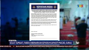 Garis panduan untuk dijadikan rujukan kepada anggota jawatankuasa (ajk) masjid, surau jumaat dan surau serta para jemaah di seluruh wilayah persekutuan kuala lumpur, putrajaya dan labuan bagi pelaksanaan solat jumaat dan solat fardu lima waktu agar pelaksanaannya memenuhi tatacara. Buletin Tv3 Sop Solat Solat Jumaat Fardu Dibenarkan Separuh Kapasiti Facebook