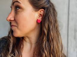 Valentines Heart Stud Earrings: Hypoallergenic Polymer Clay Jewelry