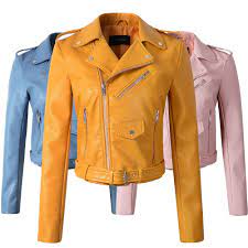 Nuovo Arrivo 2018 Marca Autunno Inverno Giacche Di Pelle Moto Giacca Di Pelle Gialla Donne Cappotto Leather Jackets Women Jackets For Women Leather Coat Womens