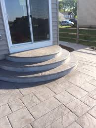 Stamped concrete is a relatively inexpensive option for sidewalks, walkways, driveways and doorsteps than traditional stone, slate or brick flags. Large Ashlar Slate Stamped Patio And Bullnose Radius Steps Traditional Patio Philadelphia By Morrison Custom Concrete Houzz