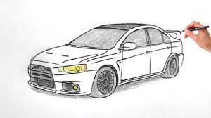 How To Draw A Mitsubishi Lancer Evolution 10 / Drawing A 3D Car / Coloring  Mitsubishi Lancer Evo X - Youtube