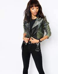 Asos Premium Biker With Heavy Wash And Belt Detail At Asos Com Leather Coat Womens Leather Jackets Women Jackets For Women