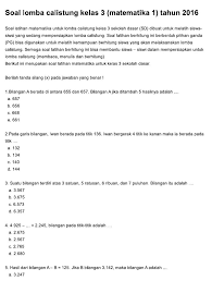 We did not find results for: Soal Lomba Calistung Kelas 3 Matematika 1 Tahun 2016 Matematika Berkelas Melatih