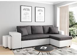 Canapés d'angle convertible en tissu et simili kuopio. Canape D Angle Convertible En Lit Avec Poufs Oslo Bi Matiere