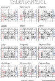 Calendar 2021 United States Free Printable Pdf