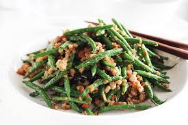 French Beans Stir Fried With Minced Pork In Soy Bean Paste Recipe Fried Green Bean Recipes French Bean Green Bean Recipes