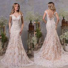 Details About Champagne Wedding Dresses Bridal Gowns Sheath Cap Sleeves Plus Size Mermaid Bridal Gowns Mermaid Wedding Dresses Lace Wedding Dress Champagne