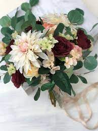 Boho Burgundy Brides Bouquet Silk Flower Bridal Bouquet Bridesmaid Boho Bouquets Euc Flower Bouquet Wedding Fall Wedding Flowers Silk Flower Bridal Bouquet