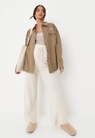 Cream Drawstring Over Bump Maternity Knit Trousers Missguided