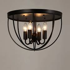 Chicken wire basket ceiling light small. Rustic Black Metal Round Cage Semi Flush Mount Ceiling Light With 4 Candelabra Shaped Lights