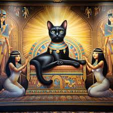 A beautiful black cat goddess seated upon a Golden... - AI Art