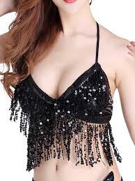 Buy Sethain Sequin Tassel Crop Top Black Fringe Belly Dance Bra Bikini Rave Costume For Women Girls Online In Indonesia B08lmx6t6l