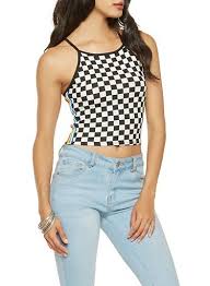 Black And White Tank Top Striped Tape Detail Checkered Tank Top Black White Cheap Womens Tops Tops Tank Top Fashion
