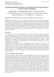 Bandar baru uda, johor bahru, 81200, malaysia. Sustainable Supplier Selection An International Comparative Literature Review For Future Investigation Scientific Net