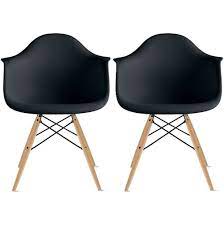 Product title office chair ergonomic desk chair mesh computer chai. 2xhome Set Of 2 Black Desk Chairs Mid Century Modern Plastic Dining Chair Molded Arms Armchairs Natural Wood Legs Desk No Wheels Accent Vintage Designer For Small Space Table Furniture Living Room