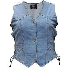 Allstate Snap Up Conceal Carry Womens Blue Jean Denim Motorcycle Vest Denim Women Fashion Clothes Women Denim Vest