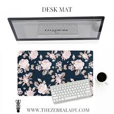 Pale Navy Roses Gold Desk Mat Pad Size S 18x12 Or 24x14 Desk Mat Gold Desk Navy Office Decor