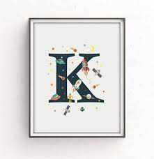Nursery Alphabet K Letter Print Space Print Nursery Space Etsy In 2021 Alphabet Print Alphabet Art Space Print