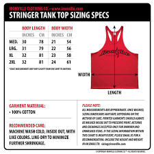Ironville Size Charts Stringer Tank Top Clothes Clothing Co