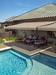 Retractable Awning Creates Shade By Pool Retractable Awning Pool Outdoor Decor