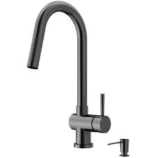 Appaso pull down kitchen faucet with magnetic docking sprayer stainless steel brushed nickel, single handle high arc single hole pull out kitchen sink faucets with soap dispenser. Vigo Gramercy Pull Down Kitchen Faucet With Soap Dispenser Graphite Black Vg02008gbk2 Rona