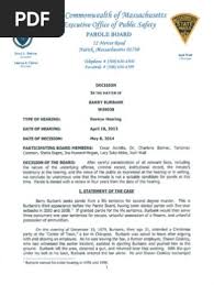 State Parole Board Decision On Barry Burbank