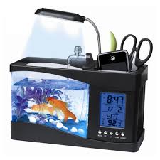 Usb Mini Fish Tank Aquarium Glass Lcd Timer Clock Led Lamp Light Black White Aquarium Fish Tank For Office Hom Desktop Aquarium Aquarium Led Aquarium Fish Tank