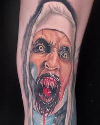 Added white to this one yesterday. Everything else is healed 2 months.#nun  #demon #horror #horrorfan #horrormovie #horrorcollector #ink #inked  #inkedgirls #inkedup #color #colortattoo #colorrealism #tattooshop #tattoo  #tattooartist