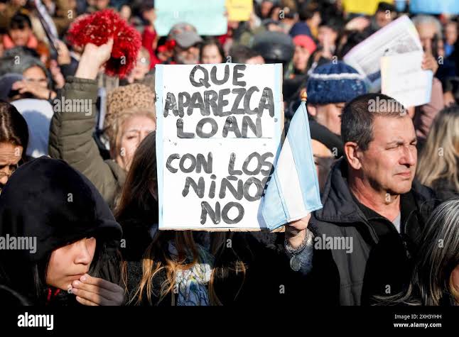 Buenos Aires, Argentina. 11th July, 2024. A participant holds a placard during the March for Disappearance of Loan Danilo Pena. The disappearance of Loan Danilo Peña (5 years) moves Argentina. The boy