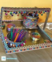 A Mehndi And Oil Rasam Tray Fairy Lights Wedding Wedding Gift Wrapping Mehndi Function